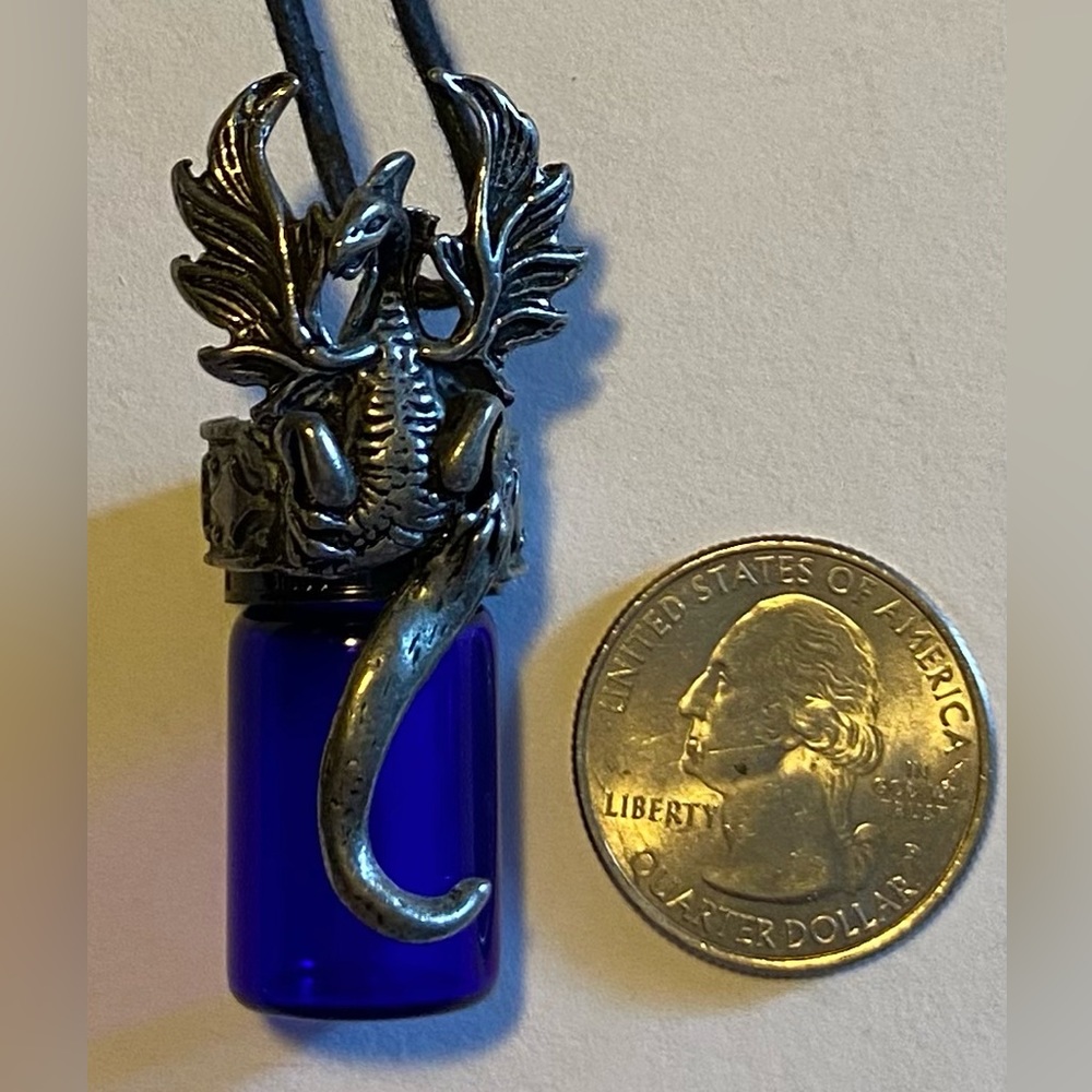 DRAGON Prayer - Cremation -Memorial -Cobalt Blue Glass NECKLACE on leather rope.